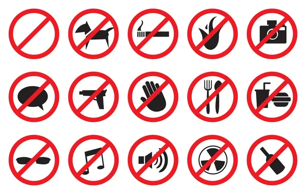 Vermelho Sem Sinais e Anti- Símbolos para Atividades Proibidas Ilustrações De Stock Royalty-Free
