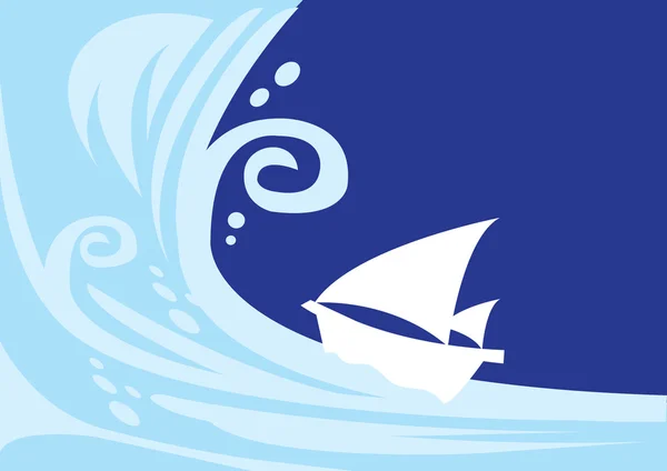Tsunami wave with sailing boat — Stock Vector