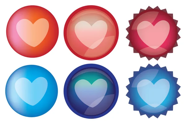 Corazón Símbolo Brillante Ronda Web Botones Vector icono conjunto — Vector de stock