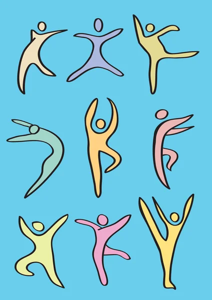 Colorful Stylized Dance Figures Vector Icon Set — Stock Vector