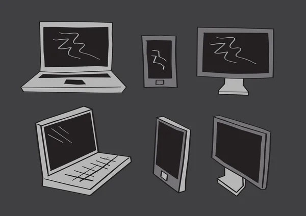 Computer Laptop en Mobil telefoon pictogrammen in Vector Cartoon stijl — Stockvector