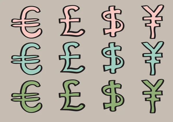 Euro, pund, Dollar, Yen-tecken — Stock vektor