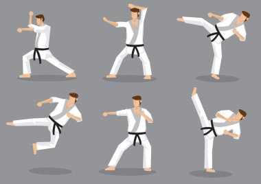 Karate Taekwondo tekmeler ve yumruklar vektör Icon Set