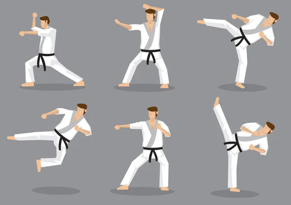 Karate Taekwondo sparkar och slag Vector Ikonuppsättning — Stock vektor