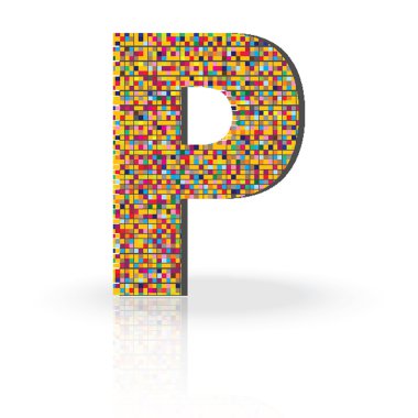 Yansıma Alfabe harf P ile 3D vektör yazı tipi