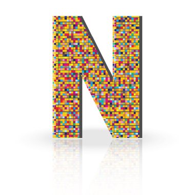 Yansıma Alfabe harf N ile 3D vektör yazı tipi