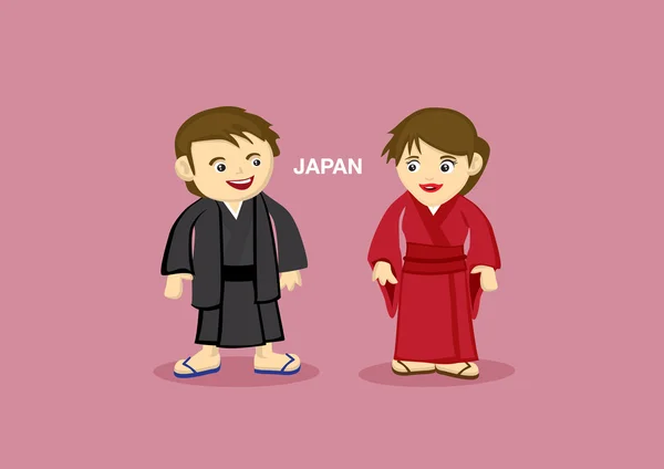 Couple japonais à Kimomo Illustration vectorielle — Image vectorielle