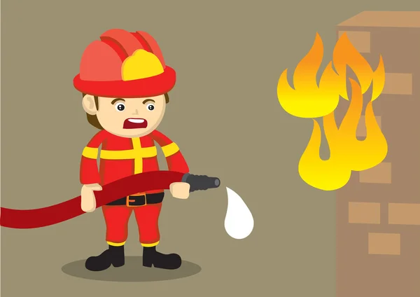 Bombero lucha contra el fuego con manguera de goteo — Vector de stock