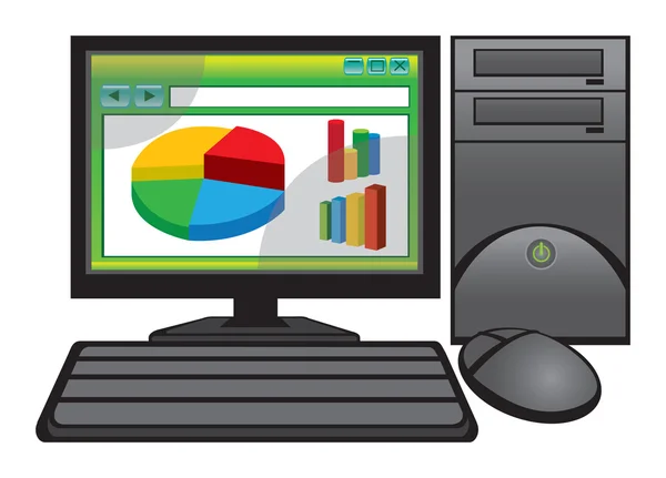 Cirkeldiagram in een webbrowser op Desktop Computer — Stockvector