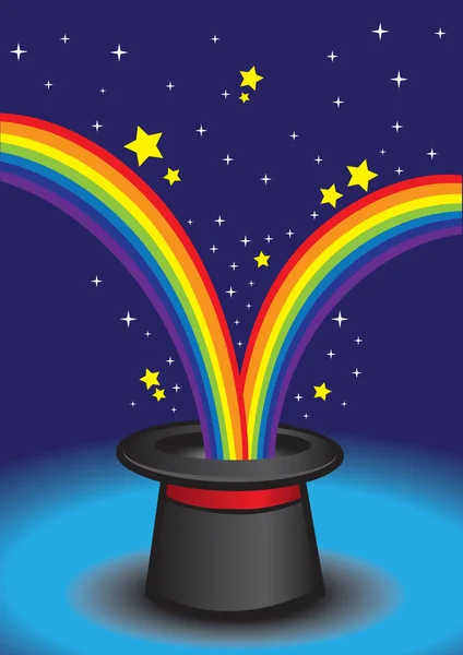 Cappello magico con stelle e illustrazione vettoriale arcobaleno — Vettoriale Stock