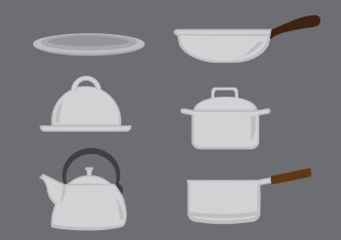 Tencere ve tava mutfak gereçler vektör Icon Set