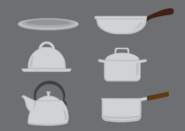 Ollas y sartenes cocina utensilio vector icono conjunto — Vector de stock