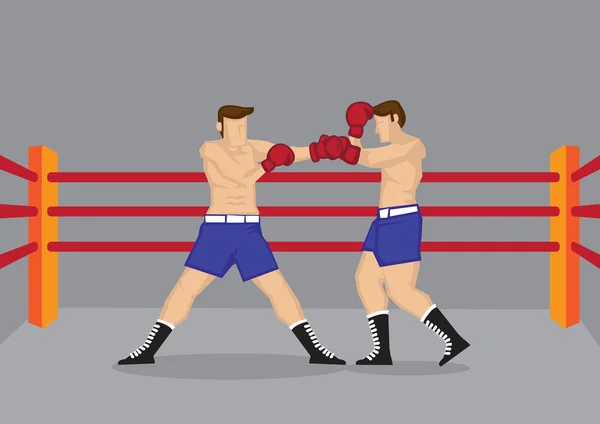 Muskulös boxare striderna i boxning Ring vektor Illustration — Stock vektor