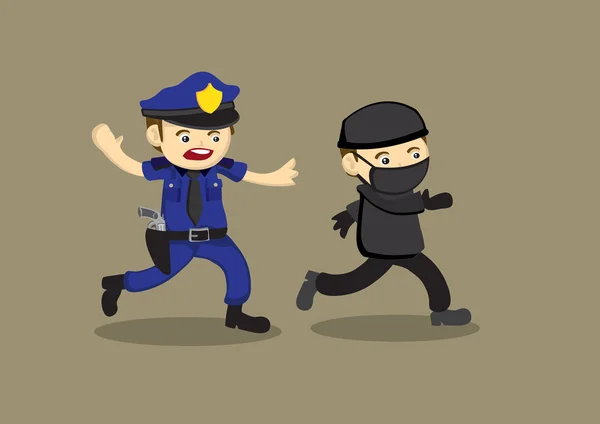 Policeman Chase Thief Vector Cartoon Illustration — Stock Vector