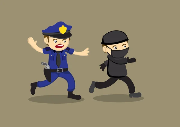 Policía Chase Thief Vector ilustración de dibujos animados — Archivo Imágenes Vectoriales