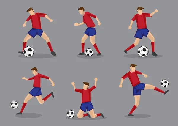 Soccer Player Passing and Dribbling Vector Icon Set — Stock Vector