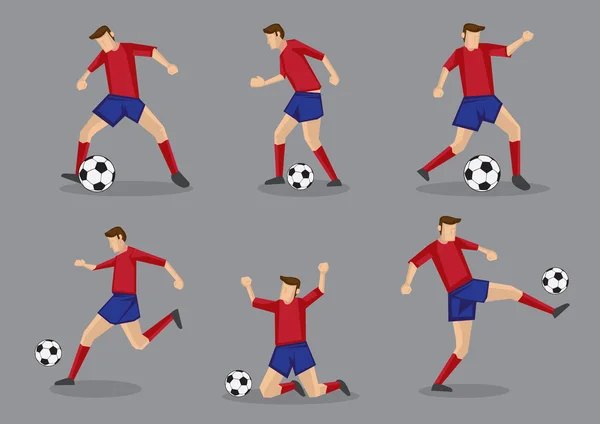 Jugador de fútbol Pasando y Dribbling Vector Icon Set — Vector de stock