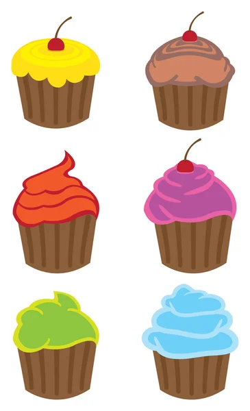 stock vector Colorful Cupcakes with Different Flavors Vector Cartoons