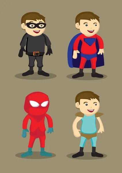 Süper kahraman karakter kostümleri vektör çizim — Stok Vektör