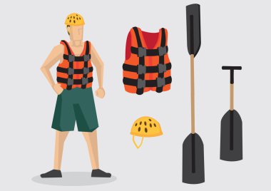 Açık Adventur su sporları için vektör karakter ve ekipman
