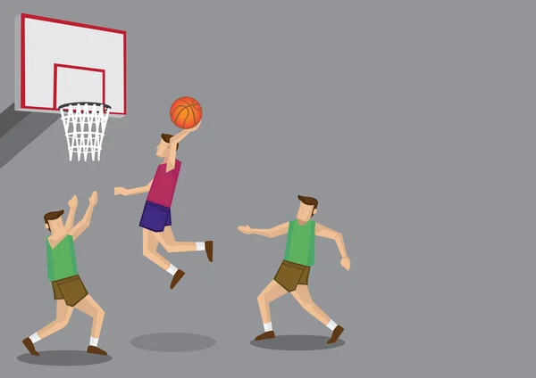 Jogadores de basquete Slam Dunk Shot Vector Ilustração — Vetor de Stock