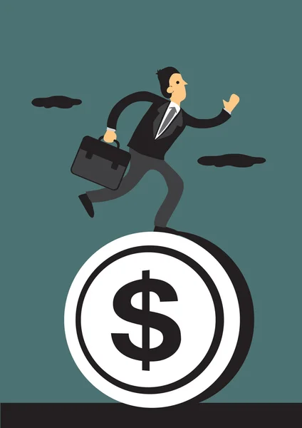 Businessman Running on Money — Stock Vector