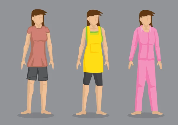 Γυναίκες στο σπίτι ρούχα διανυσματικά εικονογράφηση χαρακτήρων — Διανυσματικό Αρχείο