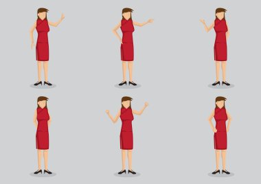 Kırmızı Cheongsam vektör karakter illüstrasyon kadın