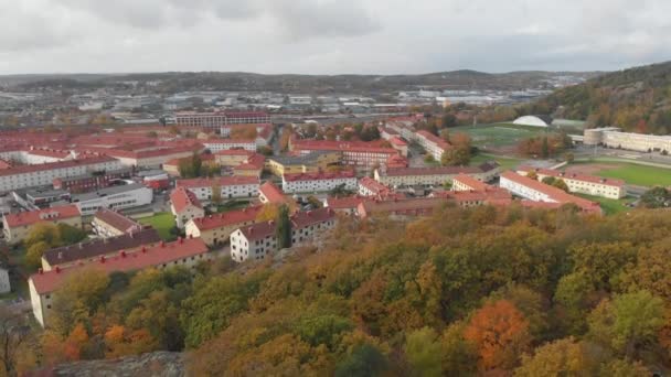 Gamlestaden, Gothenburg, Urban District, Autumn Foliage Reveal, Aerial Rising — 비디오