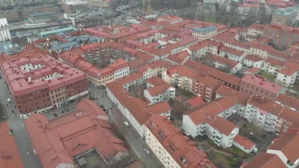 Downtown Haga em Gotemburgo Suécia, Red Roofs e na Área Residencial, Aerial — Vídeo de Stock