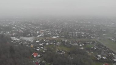 Villa Neighborhood in Scandinavia a Foggy Day, Aerial