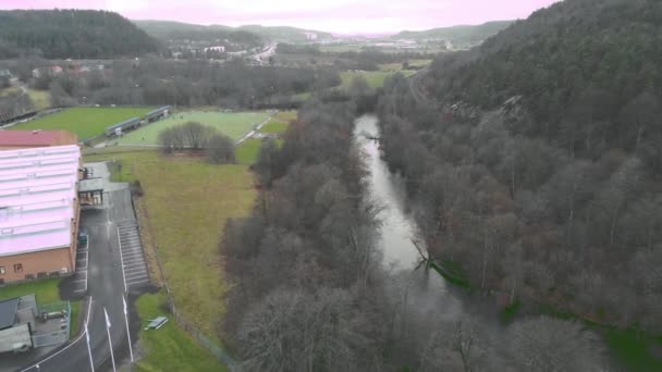 Savean River just outside Gothenburg, Sweden, Aerial Rising — Video