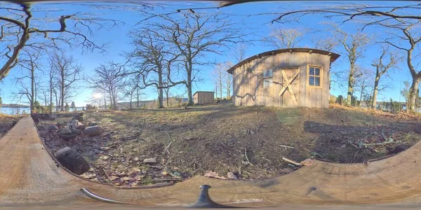 360 VR - Off Grade galpão fechado para a temporada, Paisagem rural — Fotografia de Stock
