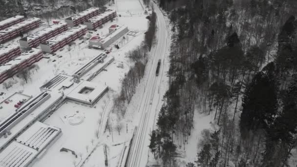 Kırsal kesimdeki Tramvay Hattı Kış Manzarası, Hava Gösterisi — Stok video