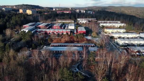 Neighborhood with Attached Residential Houses in Forest, Aerial — Stock Video