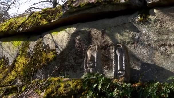 Gamleby, Schweden - 2. April 2021: Wald-Troll-Statue in einem Berg — Stockvideo