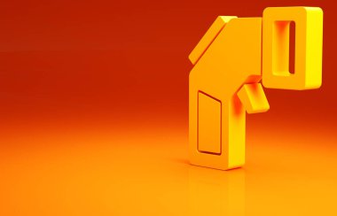 Turuncu arkaplanda kızılötesi ışık ikonu olan sarı dijital temassız termometre. Minimalizm kavramı. 3d illüstrasyon 3B canlandırma.