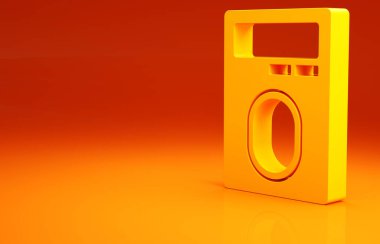 Sarı İnsan el taraması, parmak taraması ile turuncu arka planda izole edilmiş erişim kontrol makinesi ikonu. Kimlik işareti. Kimliğe dokun. Minimalizm kavramı. 3d illüstrasyon 3B canlandırma.