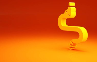 Sarı Yılan simgesi turuncu arka planda izole edildi. Minimalizm kavramı. 3d illüstrasyon 3B canlandırma.
