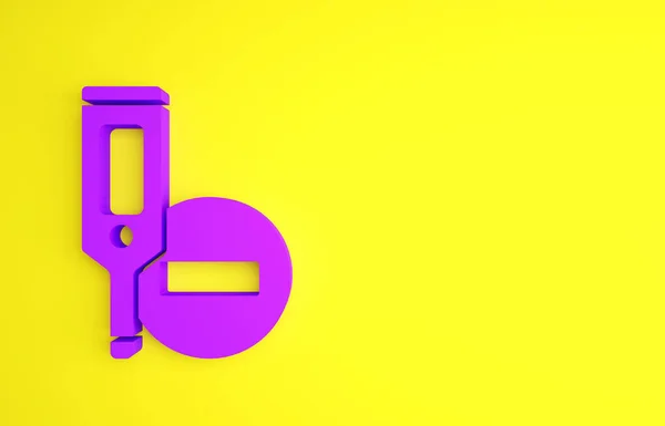 紫色医学数字式体温计 用于在黄色背景下隔离的体格检查图标 最低纲领的概念 3D渲染3D插图 — 图库照片