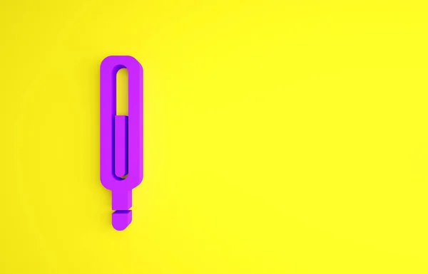 黄色の背景に隔離された医療検査アイコンのための紫色の医療温度計 最小限の概念 3Dイラスト3Dレンダリング — ストック写真