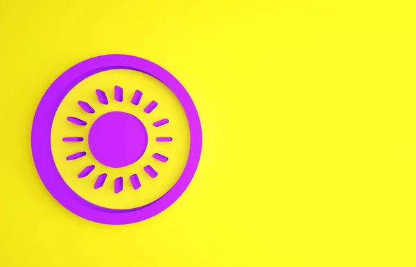 Μοβ Ήλιος Εικονίδιο Απομονώνονται Κίτρινο Φόντο Θερινό Σύμβολο Καλή Ηλιόλουστη — Φωτογραφία Αρχείου