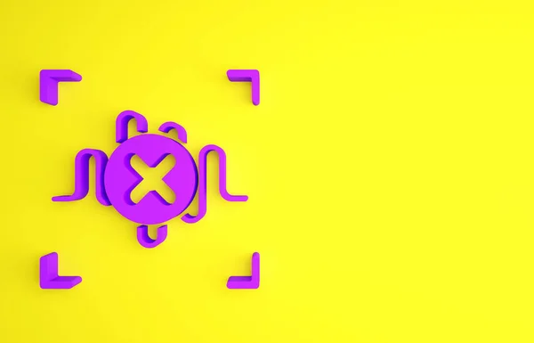 黄色の背景に分離された紫の拒否音声認識アイコン 個人識別のための音声生体認証 最小限の概念 3Dイラスト3Dレンダリング — ストック写真