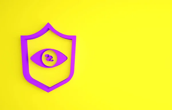 Εικόνα Σάρωσης Ματιών Purple Shield Απομονώνεται Κίτρινο Φόντο Σάρωση Ματιού — Φωτογραφία Αρχείου