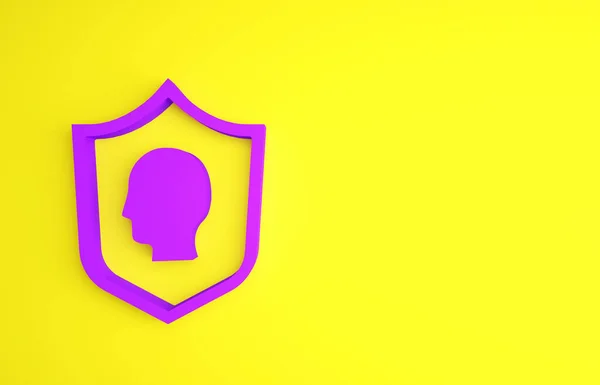 黄色の背景に隔離された紫のユーザー保護アイコン 安全なユーザーログイン パスワード保護 個人データ保護 最小限の概念 3Dイラスト3Dレンダリング — ストック写真