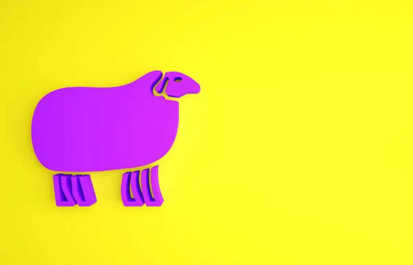 Paarse Schapen Pictogram Geïsoleerd Gele Achtergrond Dierensymbool Minimalisme Concept Illustratie — Stockfoto