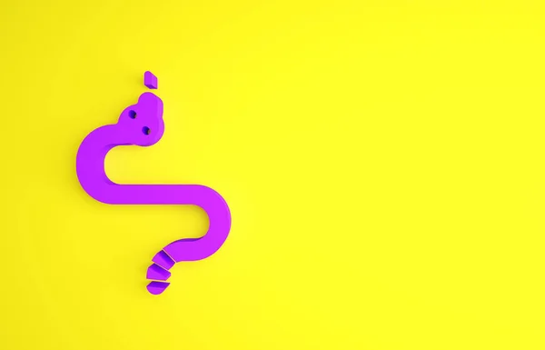 黄色の背景に分離された紫色のヘビのアイコン 最小限の概念 3Dイラスト3Dレンダリング — ストック写真