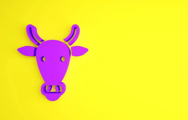 Icône Tête Vache Violette Isolée Sur Fond Jaune Concept Minimalisme — Photo