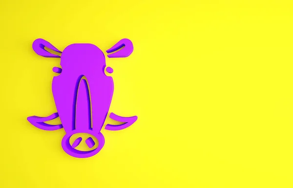 Icono Cabeza Jabalí Púrpura Aislado Sobre Fondo Amarillo Símbolo Animal — Foto de Stock