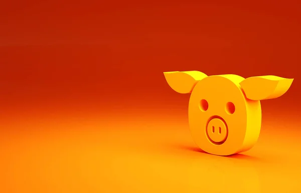 Yellow Pig icon isolated on orange background. Animal symbol. Minimalism concept. 3d illustration 3D render.